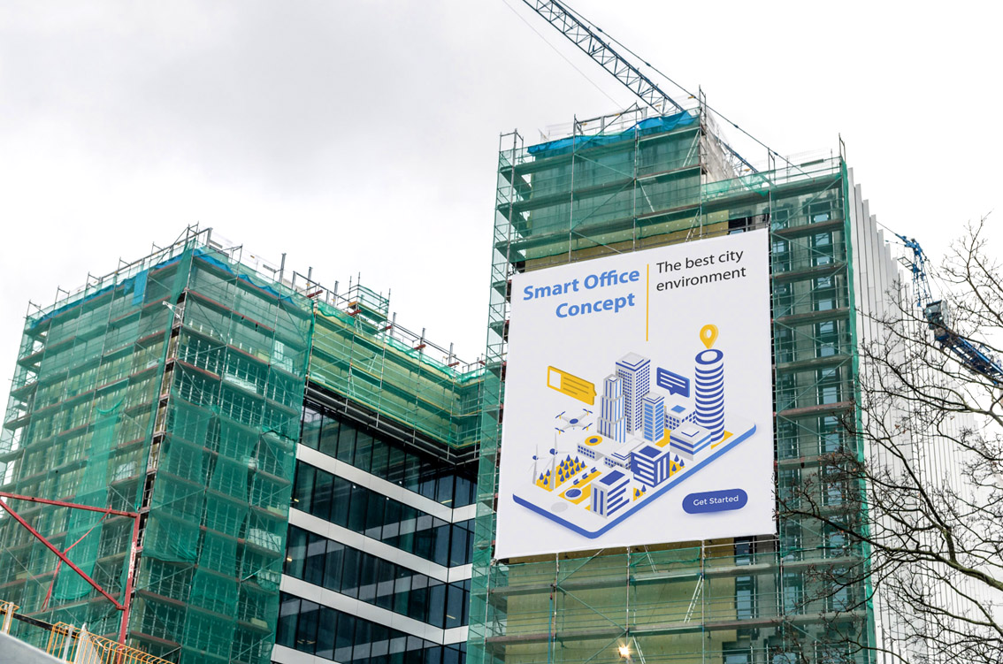 Bâches publicitaires grand format pour pour bâtiments et échafaudages